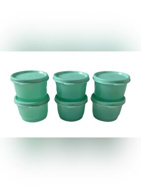 6 NEW TUPPERWARE 4OZ SNACK CUPS SHEER MINT GREEN LIDS CANDY NUTS DRESSING FRUIT